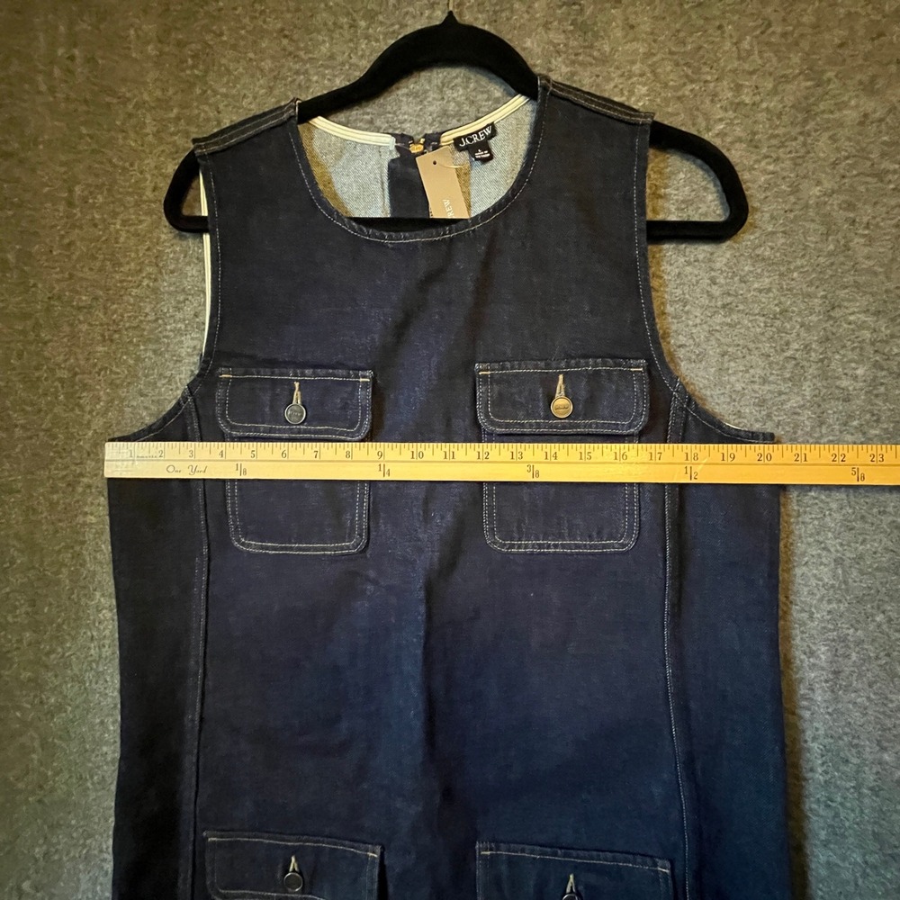 J.Crew Patch Pocket Denim Shift Dress NWT Women L Sleeveless Mini Utility Office - Picture 8 of 12